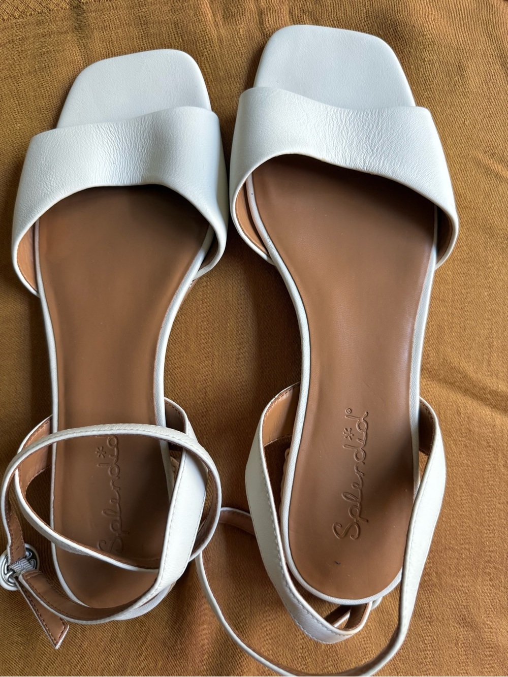 Splendid White Leather Square-Toe Ankle-Tie Sandals